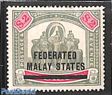 Malaysia 1900 Federated State, $2, Stamp Out Of Set, Unused (hinged), Nature - Elephants - Sonstige & Ohne Zuordnung