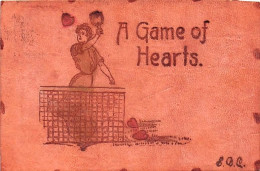Illustrateur Signé S.B.C Sur Carte En Cuir  - TENNIS - Jeune Femme Nue Jouant Au Tennis - A Game Of Hearts  - 1906 - 1900-1949