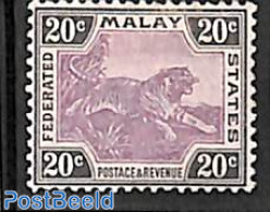 Malaysia 1901 Federated Malay States, 20c, WM Crown-CA, Stamp Out Of Set, Unused (hinged), Nature - Cat Family - Sonstige & Ohne Zuordnung