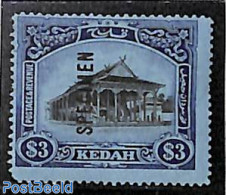 Malaysia 1921 Kedah, 3$, SPECIMEN, Unused (hinged) - Other & Unclassified