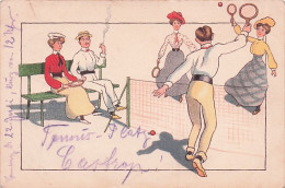 Illustrateur   - TENNIS - 2 Jeunes Femmes Et 1 Homme Jouant Au Tennis - 1912 - 1900-1949
