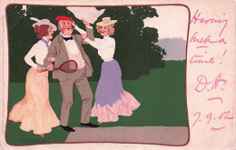 Illustrateur - B. WENNERBERG - Sports - Trio Sur Un Cours De Tennis   - 1903 - Parfait Etat - Wennerberg, B.