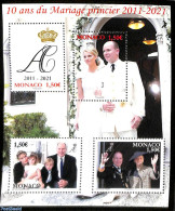 Monaco 2021 10 Years Royal Wedding S/s, Mint NH, History - Kings & Queens (Royalty) - Neufs