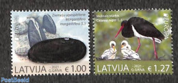 Latvia 2021 Endangered Species 2v, Mint NH, History - Nature - Europa (cept) - Birds - Shells & Crustaceans - Maritiem Leven