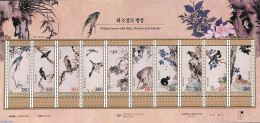 Korea, South 2021 Folding Screen With Nature Paintings 10v M/s, Mint NH, Nature - Birds - Art - East Asian Art - Corée Du Sud