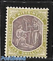 St Kitts/Nevis/Anguilla 1903 5sh, WM Crown-CA, Stamp Out Of Set, Unused (hinged), History - Explorers - Onderzoekers