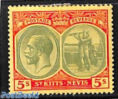 St Kitts/Nevis/Anguilla 1921 5sh, WM Script-CA, Stamp Out Of Set, Unused (hinged), History - Explorers - Explorers