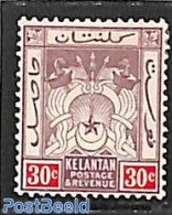 Malaysia 1921 Kelantan, 30c, WM Script-CA, Stamp Out Of Set, Unused (hinged) - Other & Unclassified