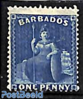 Barbados 1874 1d, WM Large Star, Perf. 14, Unused (hinged) - Barbades (1966-...)