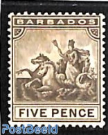 Barbados 1892 5d, WM Crown-CA, Stamp Out Of Set, Unused (hinged), Nature - Horses - Barbades (1966-...)