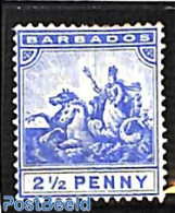 Barbados 1892 2.5d, WM Crown-CA, Stamp Out Of Set, Unused (hinged), Nature - Horses - Barbados (1966-...)