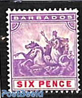 Barbados 1905 6d, WM Mult. Crown-CA, Stamp Out Of Set, Unused (hinged), Nature - Horses - Barbades (1966-...)