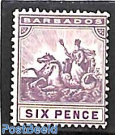 Barbados 1909 6d, WM Mult. Crown-CA, Stamp Out Of Set, Unused (hinged), Nature - Horses - Barbades (1966-...)