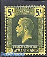 Cayman Islands 1923 5sh, WM Script-CA, Stamp Out Of Set, Unused (hinged) - Cayman Islands