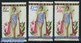 Colombia 1959 Miss Universe 3v, Unused (hinged), History - Performance Art - Women - Miss World - Unclassified