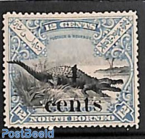North Borneo 1904 4c On 12c, Stamp Out Of Set, Unused (hinged), Nature - Crocodiles - Nordborneo (...-1963)