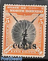 North Borneo 1904 4c On 5c, Stamp Out Of Set, Unused (hinged), Nature - Birds - Poultry - Bornéo Du Nord (...-1963)