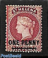 Saint Helena 1864 1d On 6d, Perf. 12.5, Line 14.5mm, Unused Without Gum, Unused (hinged) - Sainte-Hélène