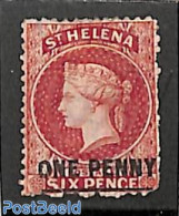 Saint Helena 1864 1d On 6d, Perf. 12.5, Line = 16.5mm, Without Gum, Unused (hinged) - Saint Helena Island