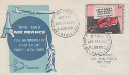 Enveloppe   FRANCE   XXéme  Anniversaire  1er   Vol   PARIS - NEW YORK    Par   AIR  FRANCE   1966 - Gedenkstempels
