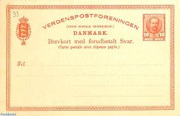 Denmark 1908 Reply Paid Postcard 10/10o, Text: 74mm, Unused Postal Stationary - Brieven En Documenten