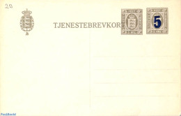 Denmark 1920 On Service Postcard 3o+5on3o, Wide Lines, Unused Postal Stationary - Brieven En Documenten