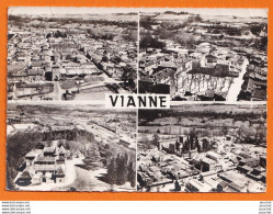 47) VIANNE - EN AVION AU DESSUS DE. VUE GENERALE, LA PLACE, CHATEAU DE LA ROCHE,  L' EGLISE ET LE BOURG -1 965 - 2 SCANS - Sonstige & Ohne Zuordnung