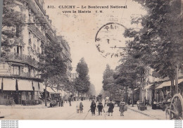 Z4-92) CLICHY - LE BOULEVARD NATIONAL VERS LA MAIRIE - ( ANIMEE - 2 SCANS ) - Clichy