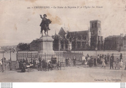 Z16-50) CHERBOURG - LA STATUE DE NAPOLEON 1 Er ET L ' EGLISE SAINTE TRINITE  - ( ANIMEE - 2 SCANS ) - Cherbourg