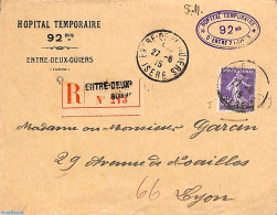 France 1915 Reg. Letter From Temporary Hospital ENTRE-DEUX-GUIERS To Lyon, Postal History, Health - History - Health -.. - Lettres & Documents