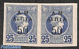 Greece 1900 50L On 25L, Imperforated Pair, MNH, Mint NH - Ongebruikt