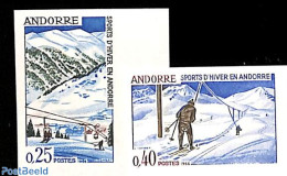 Andorra, French Post 1966 Winter Sports 2v, Imperforated, Mint NH, Sport - Transport - Skiing - Sport (other And Mixed.. - Unused Stamps