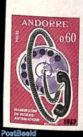 Andorra, French Post 1967 Automatic Telephone 1v, Imperforated, Mint NH, Science - Various - Telecommunication - Telep.. - Ungebraucht