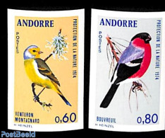 Andorra, French Post 1974 Birds 2v, Imperforated, Mint NH, Nature - Birds - Unused Stamps