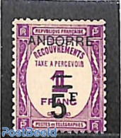 Andorra, French Post 1931 Postage Due 5fr On 1fr, Stamp Out Of Set, Mint NH - Other & Unclassified