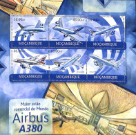 Mozambique 2012 Airbus A380 6v M/s, Mint NH, Transport - Aircraft & Aviation - Airplanes