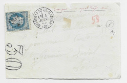 CREUSE DEVANT LETTRE FRONT COVER N° 29 TIMBRE AYANT DEJA SERVI TYPE 16 BELLEGARDE EN MARCHE 4 JUIN 1869 + TAXE 30.DT - 1877-1920: Semi-moderne Periode