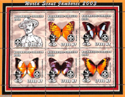 Mozambique 2002 Scouting, Butterflies 6v Ms, Mint NH, Nature - Sport - Butterflies - Scouting - Mozambique