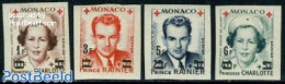 Monaco 1951 Red Cross 4v [+] Imperforated Overprints, Unused (hinged), Health - Red Cross - Unused Stamps