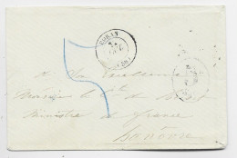 OISE TYPE 15 BORAN 186? PETITE ENVELOPPE COVER  BRIEF TO HANOVRE HANNOVER TAXE 5SGR - 1877-1920: Semi-moderne Periode