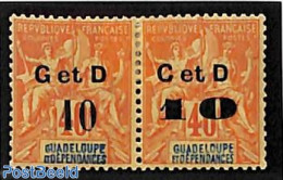 Guadeloupe 1903 10c On 40c, Pair With Two Diff. Types, Unused (hinged) - Ongebruikt