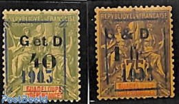 Guadeloupe 1904 1903 In Box Blue Overprints 2v, Unused (hinged) - Ongebruikt