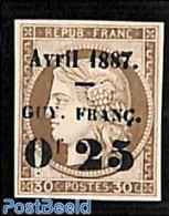 French Guyana 1887 0.25 On 30c, Stamp Out Of Set, Unused (hinged) - Otros & Sin Clasificación