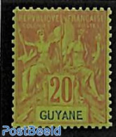 French Guyana 1892 20c, Stamp Out Of Set, Unused (hinged) - Sonstige & Ohne Zuordnung