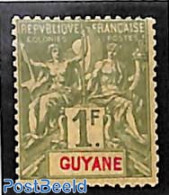French Guyana 1892 1fr, Stamp Out Of Set, Unused (hinged) - Autres & Non Classés