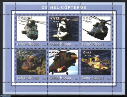 Guinea Bissau 2001 Helicopters 6v M/s, Mint NH, Transport - Helicopters - Aircraft & Aviation - Hubschrauber