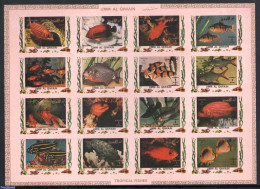Umm Al-Quwain 1972 Fish 16v M/s, Imperforated, Mint NH, Nature - Fish - Vissen