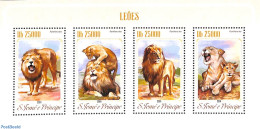 Sao Tome/Principe 2014 Lions 4v M/s, Mint NH, Nature - Cat Family - Wild Mammals - Sao Tome Et Principe