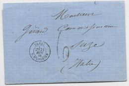 TIMBRE A DATE PARIS R D'ENGHEIN 21 Nov 1866 LETTRE COVER SUZE ITALIE TAXE 6 TAMPON - 1849-1876: Période Classique