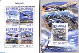 Mozambique 2013 Airports 2 S/s, Mint NH, History - Transport - Netherlands & Dutch - Aircraft & Aviation - Aardrijkskunde